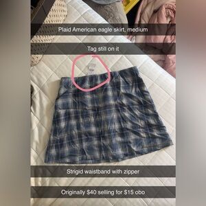 American Eagle plaid blue skirt, never worn tags still on